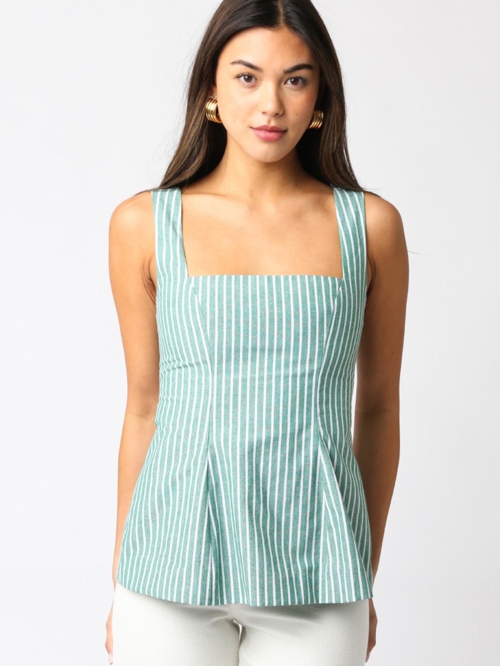Periwinkle Striped Linen Blend Peplum Tank Top